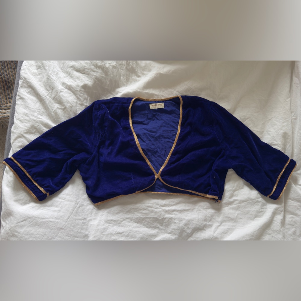 Brand new true browns designer Blue wd gold Velvet Indian Pakistani Sari blouse